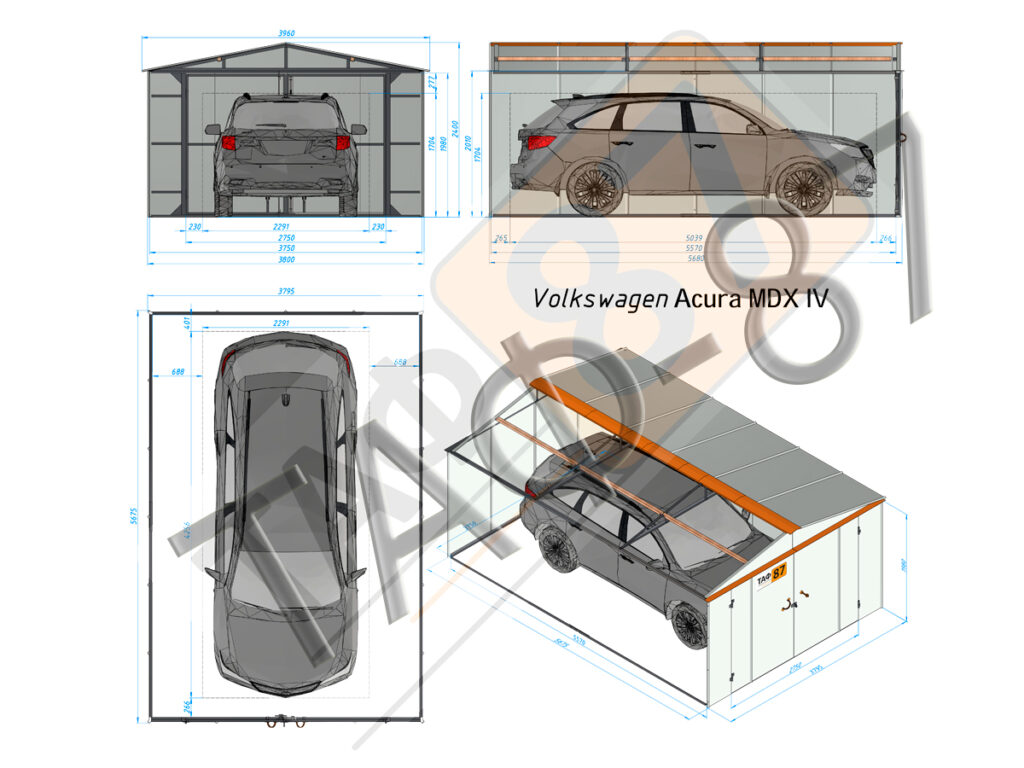 Габаритное размещение автомобиля в гараже