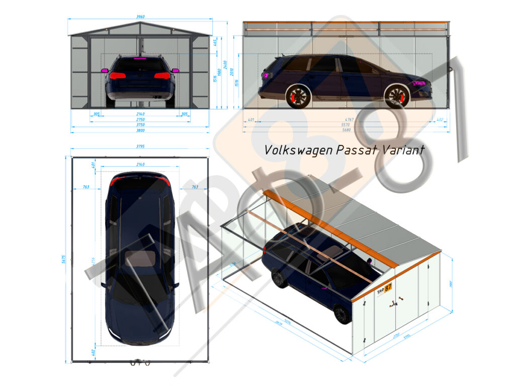 Габаритное размещение автомобиля в гараже